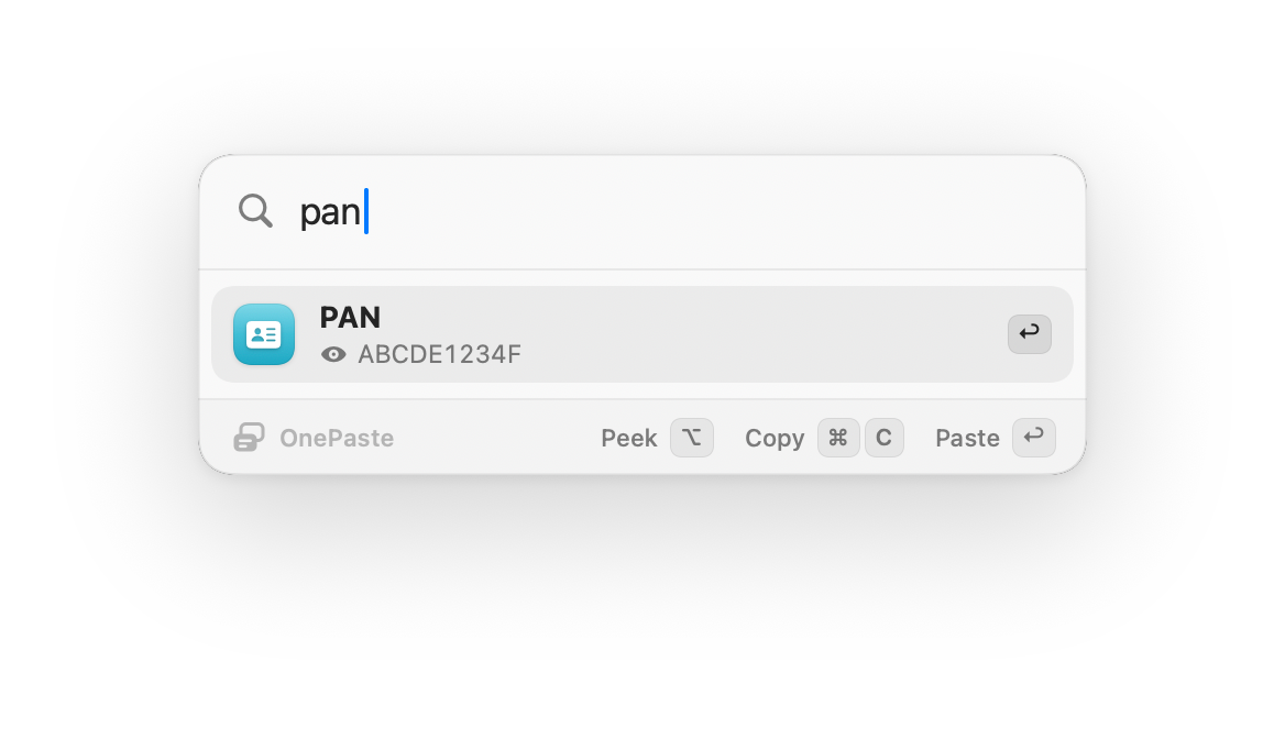 A masked PAN number revealed while holding the Option key